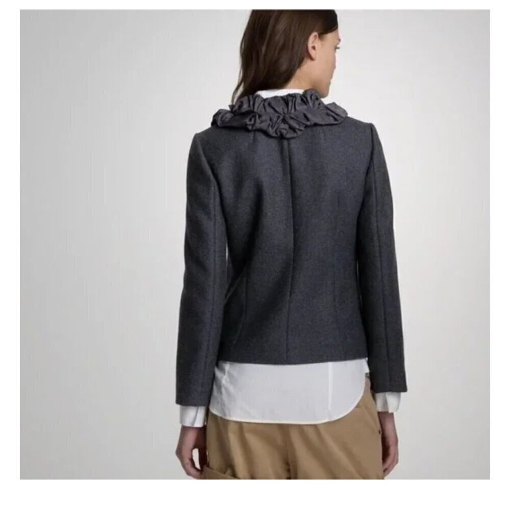 J.Crew Black Wool Silk Chimera Blazer Size 2 Ruffle Front Tailored Career Work - Picture 4 of 11